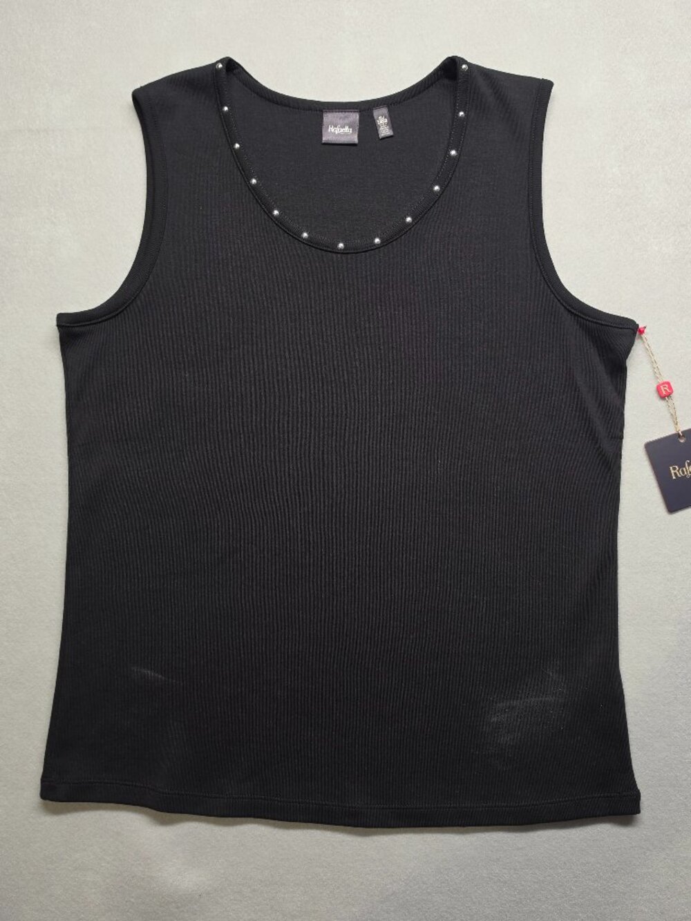 NWT Rafaella Black Studded Scoop Neck Ribbed Knit Tank Top Size XL Essentials